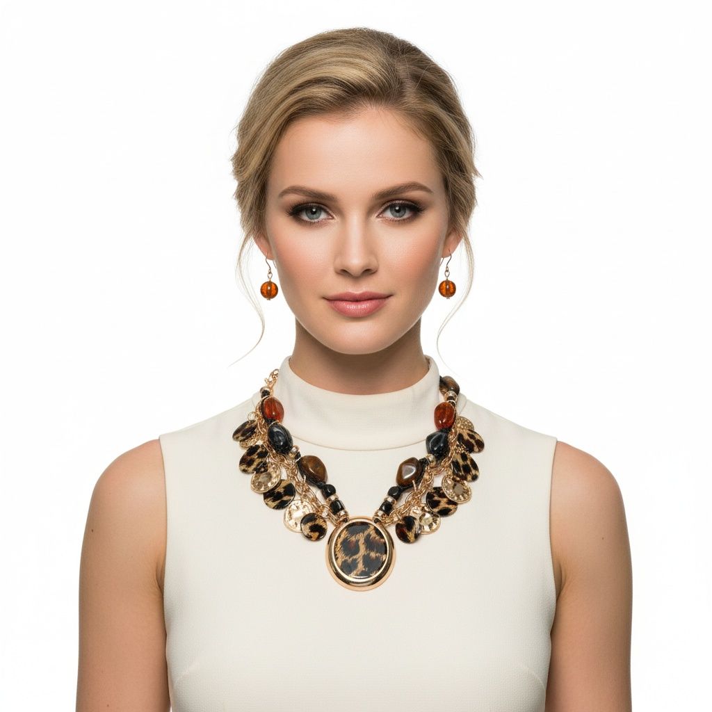 Statement Leopard Gold Disc Pendant Necklace Stylish Artisan Jewelry