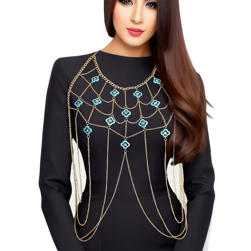 Body Chain Gold and Turquoise Stylish Statement Jewelry Accessory