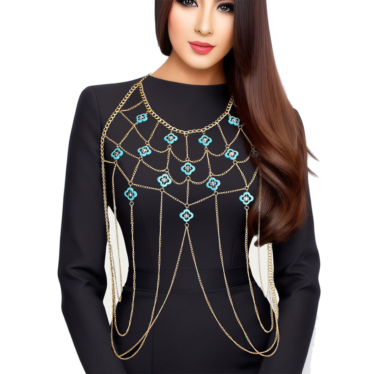 Body Chain Gold and Turquoise Stylish Statement Jewelry Accessory