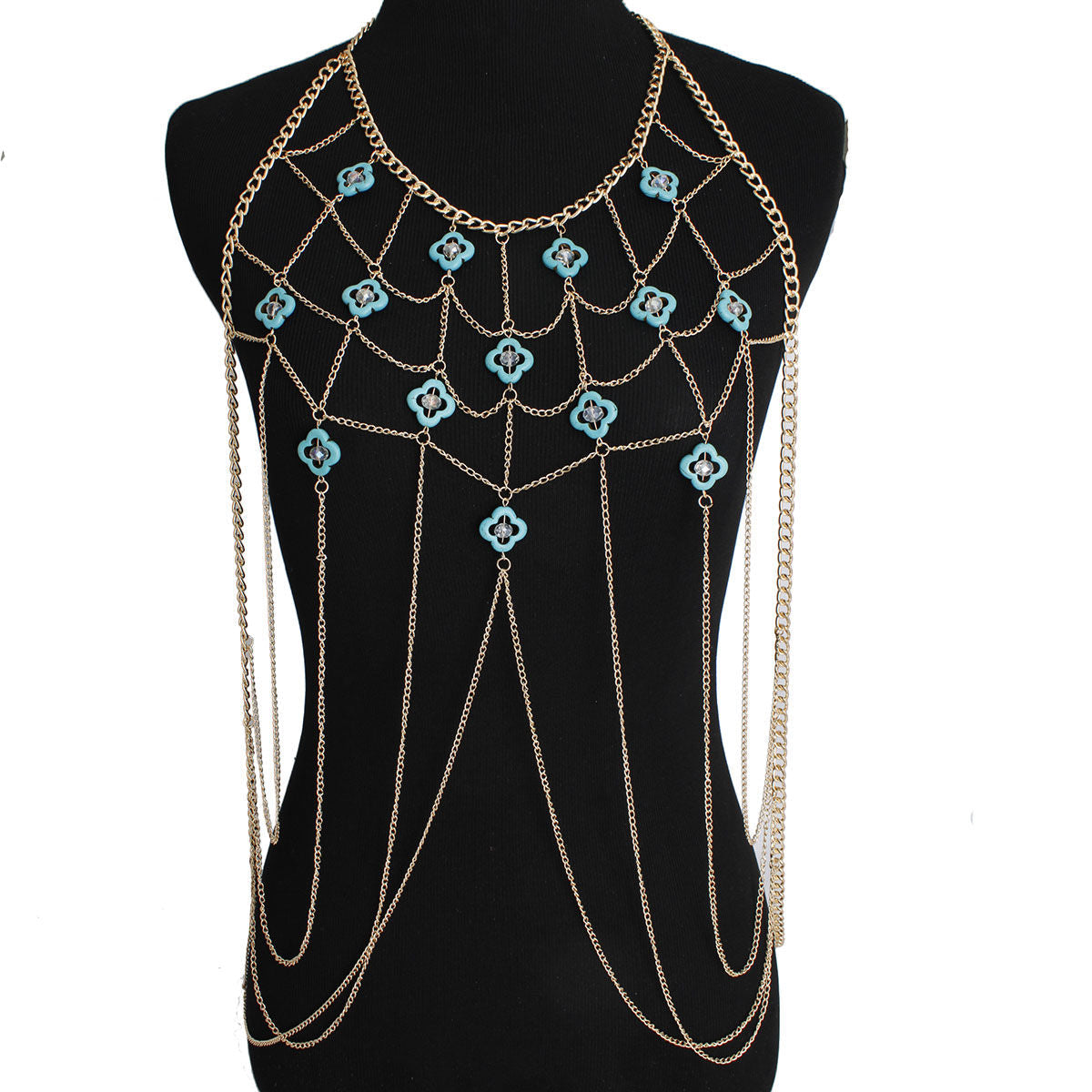 Body Chain Gold and Turquoise Stylish Statement Jewelry Accessory